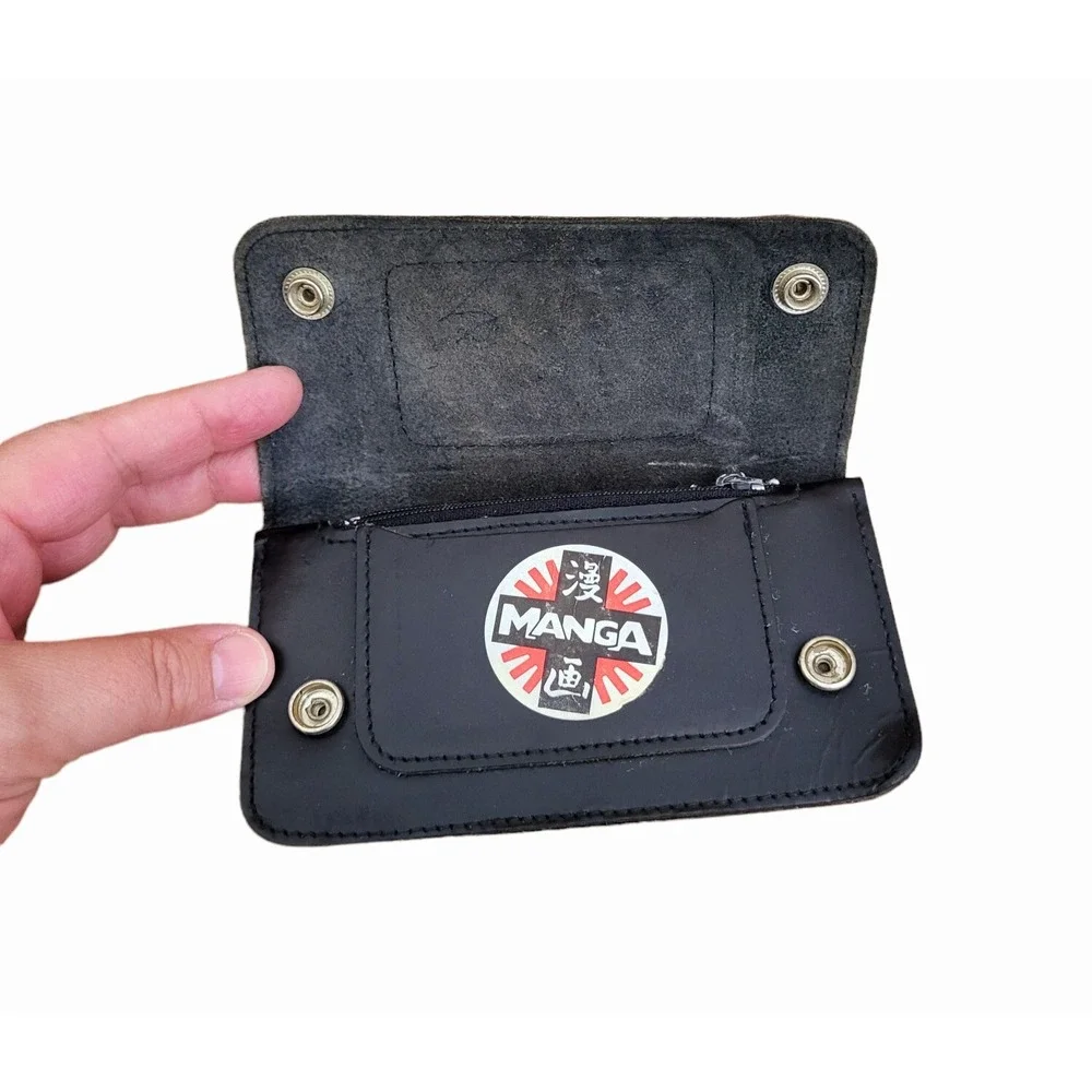 Vintage Ride Motorcycle Black Leather Thin‎ Wallet Billfold Trucker Biker